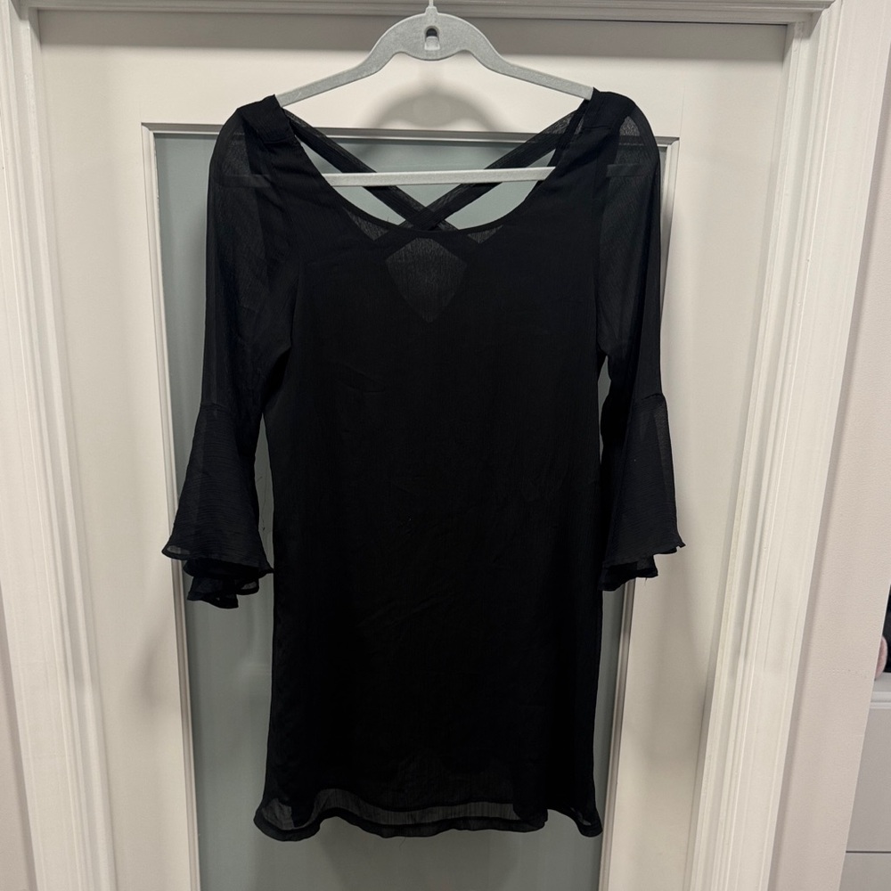 Audrey 3+1 Black Sheer Bell Sleeve Dress